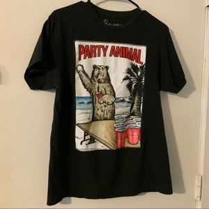 PARTY ANIMAL BEAR BEER PONG BLACK T-SHIRT MEN’S MED